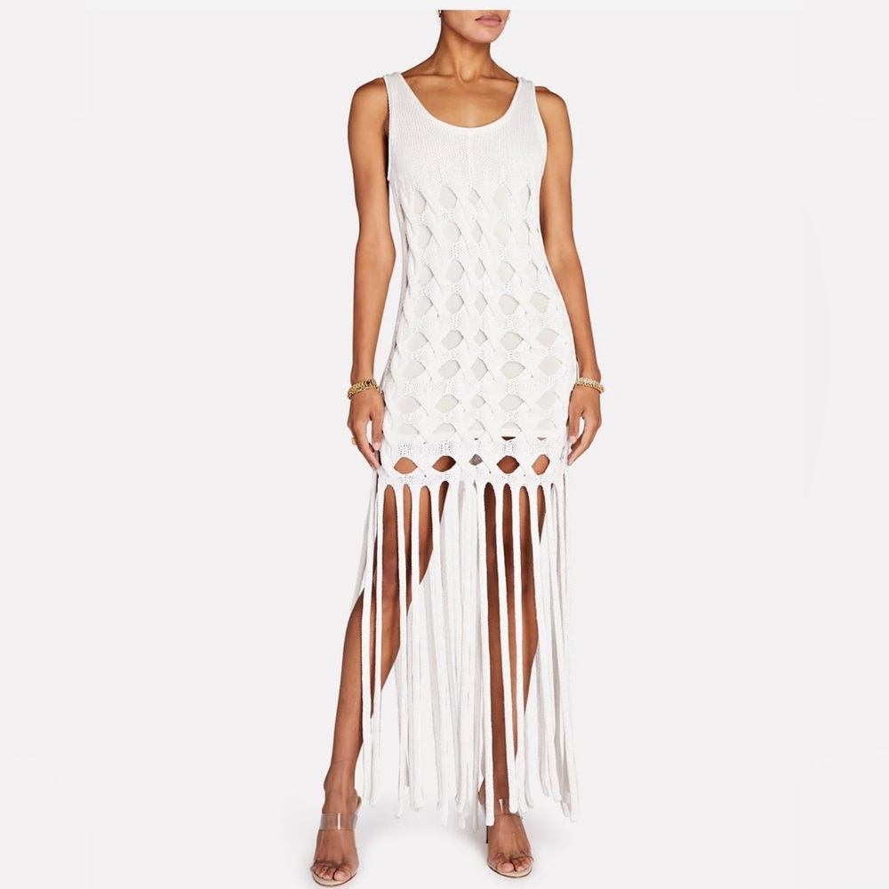AKNVAS Aubri White Knit and Fringe Dress